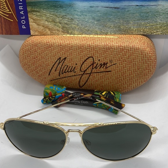 Brand New Maui Jim Polarized Aviator double bridge Gold/grey Lenses - Picture 4 of 10